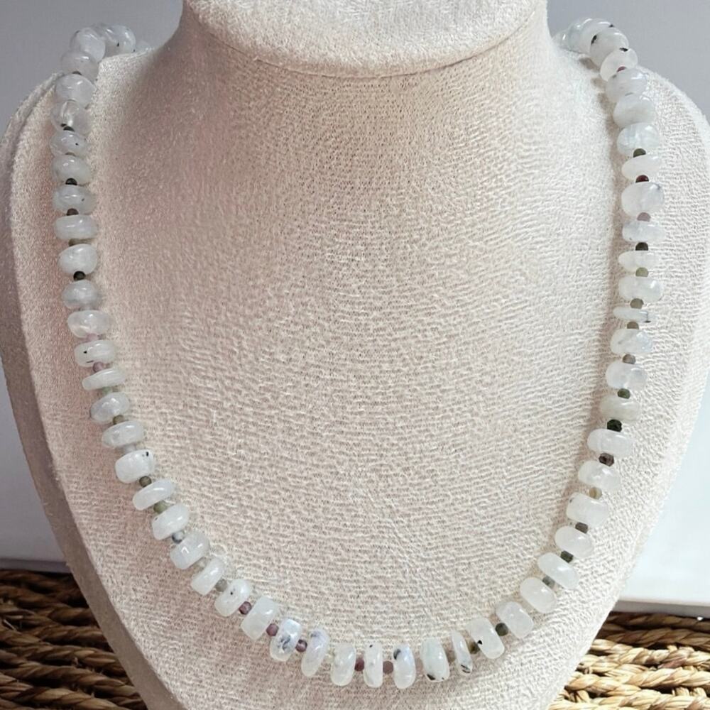 Rainbow Moonstone & Watermelon Tourmaline Necklace 19.5"